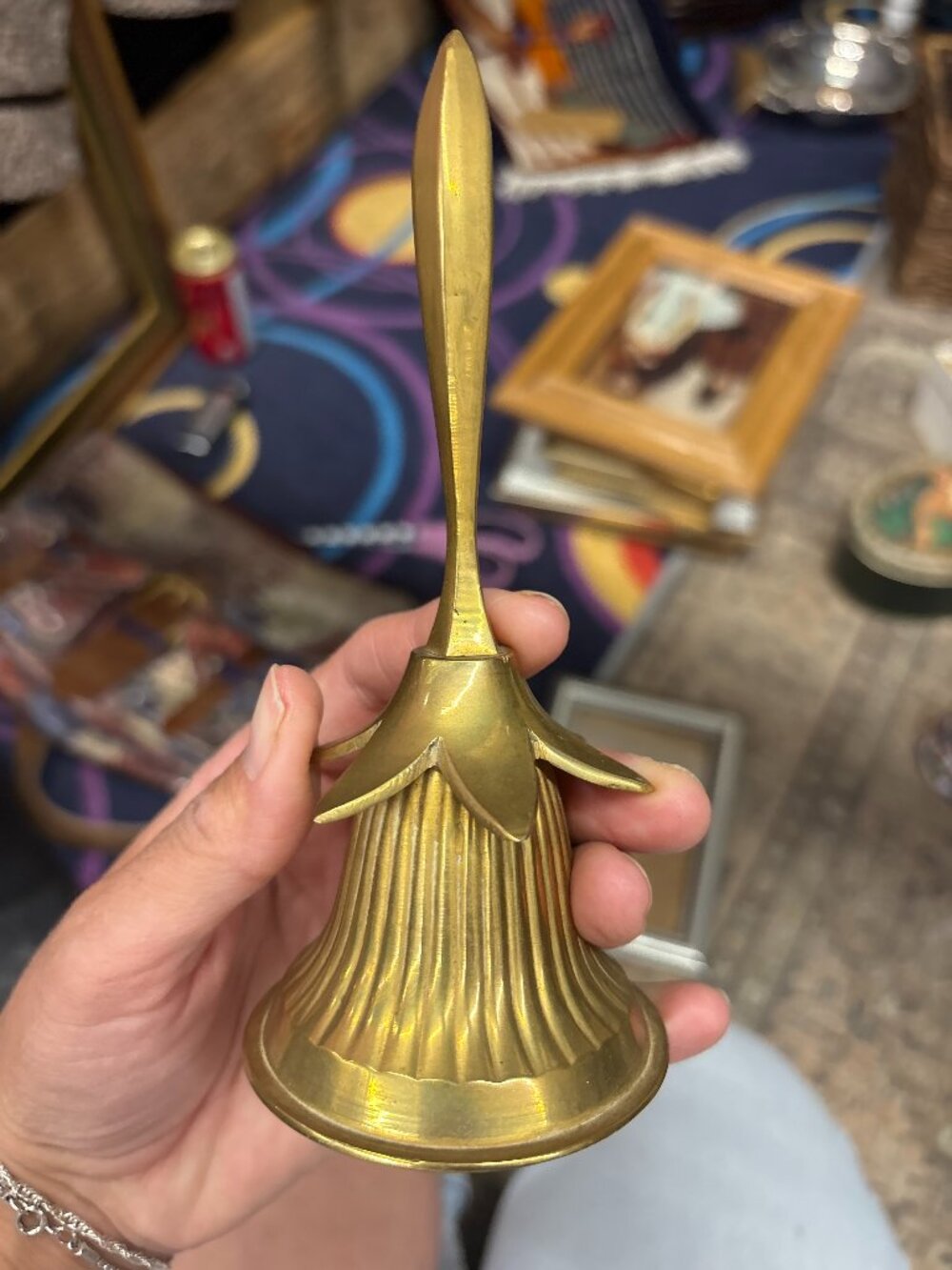 Vintage Solid Brass Hand Held Bell Mid Century Modern Decor